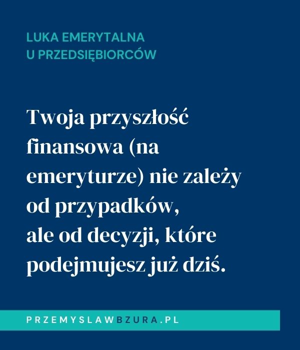 granatowy baner z cytatem z artykułu o tym, że przyszłość finansowa zależy od decyzji, które podejmujemy już dziś
